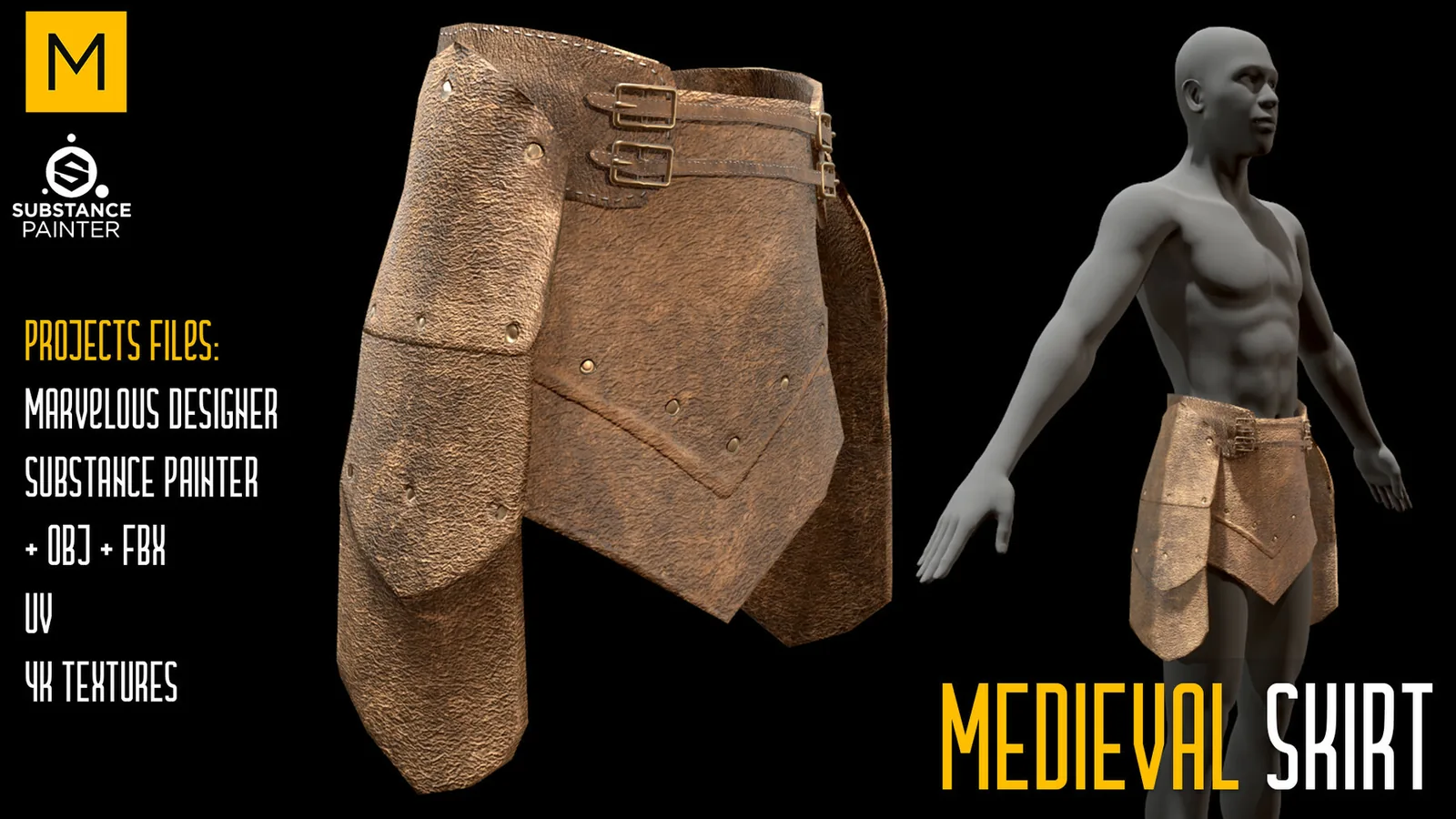 Medieval Skirt. Marvelous & Substance projects. FBX & OBJ. 4K Textures. preview