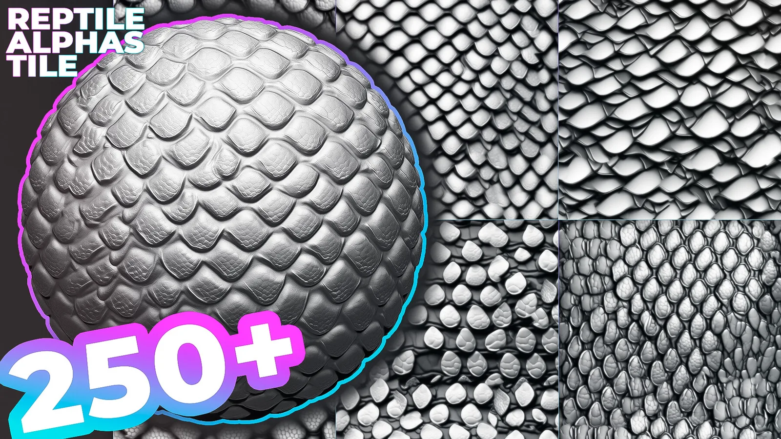 250+ Tileable Reptile, Dragon, Snake Skin Alphas for ZBrush (Displacement map) vol.5 preview