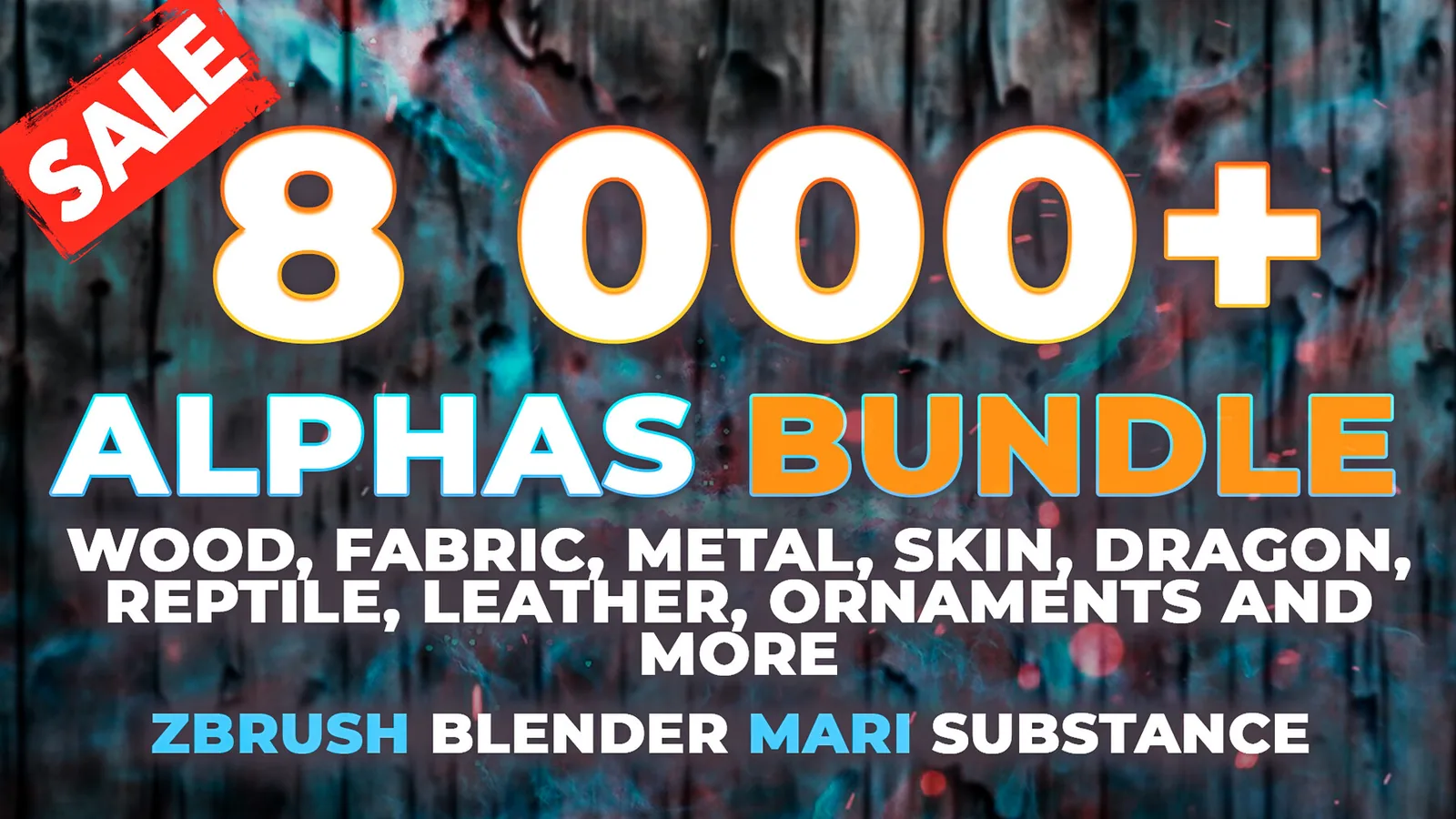 Alphas Bundle. Fabric, wood, skin, metal, dragon, reptile, metal and more alphas for ZBrush, Blender, Mari, Substance. Displacement Maps. preview