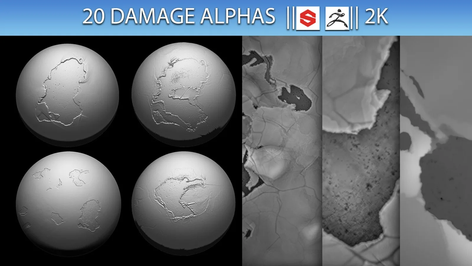20 Damage Alphas (ZBRush, Substance, 2K) preview 3