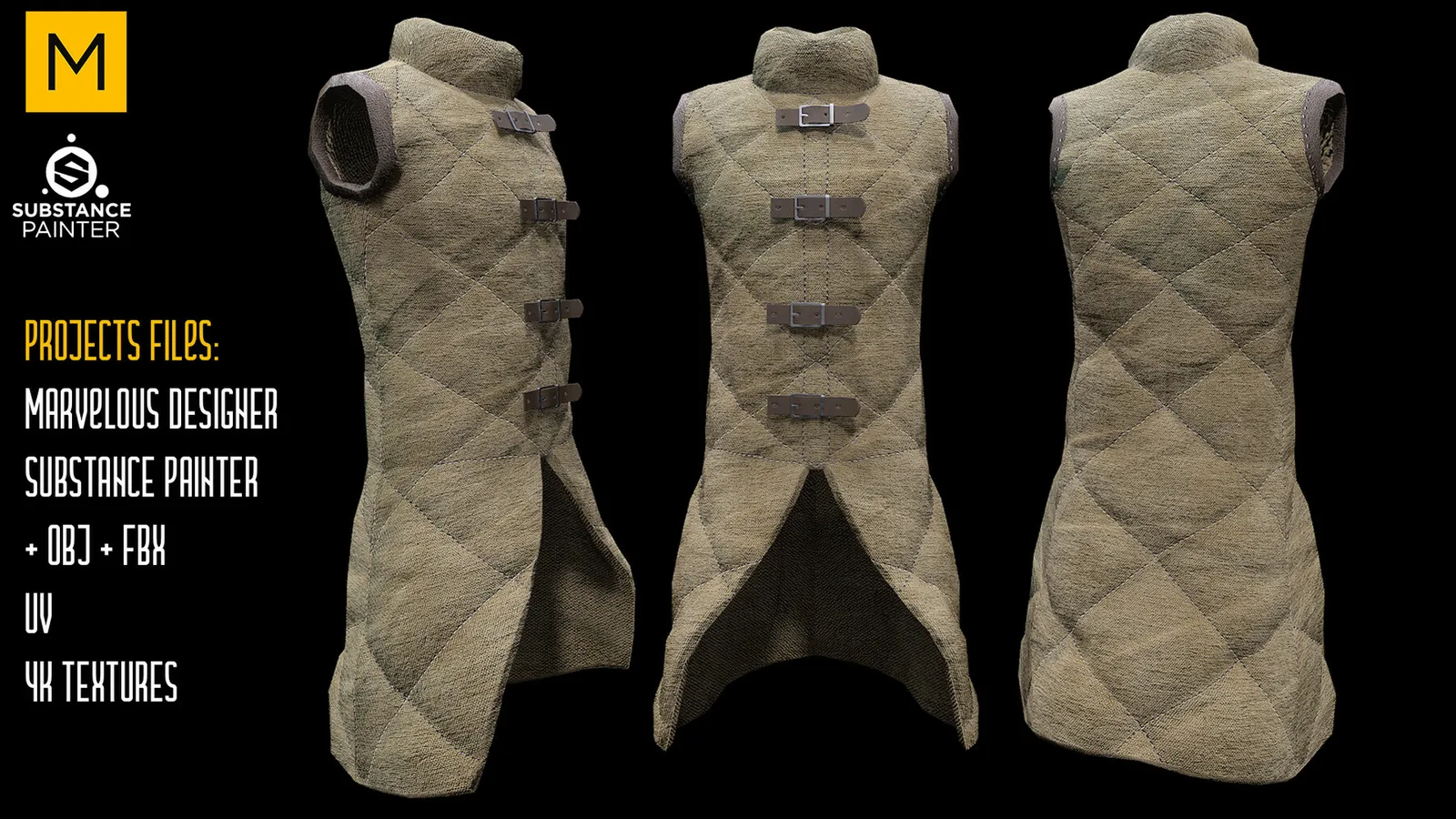Medieval Costume. Marvelous & Substance projects. FBX & OBJ. 4K Textures. preview 1