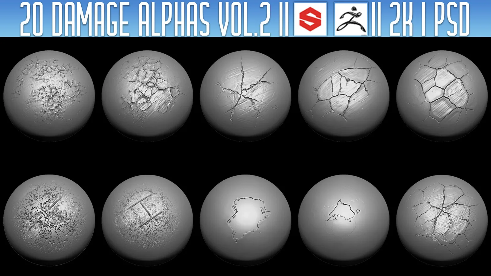20 Damage Alphas Vol.2 (ZBrush, Substance, 2K, PSD) preview 2