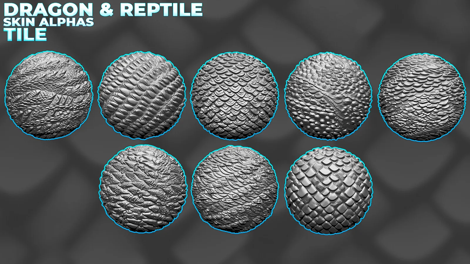 400+ Tileable Reptile, Dragon, Snake Skin Alphas for ZBrush (Displacement map) vol.6 preview 3