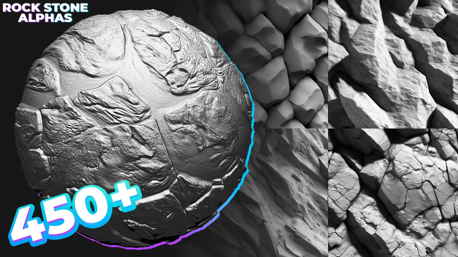 450+ Rock, Stone Alphas (Displacement Maps) for ZBrush, Blender, Substance Painter preview