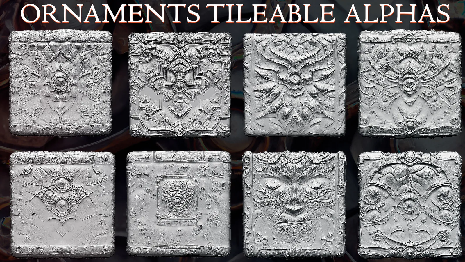 Ornaments Tileable Alphas (Displacement Maps) for ZBrush, Blender, Substance Painter vol.2 preview 3