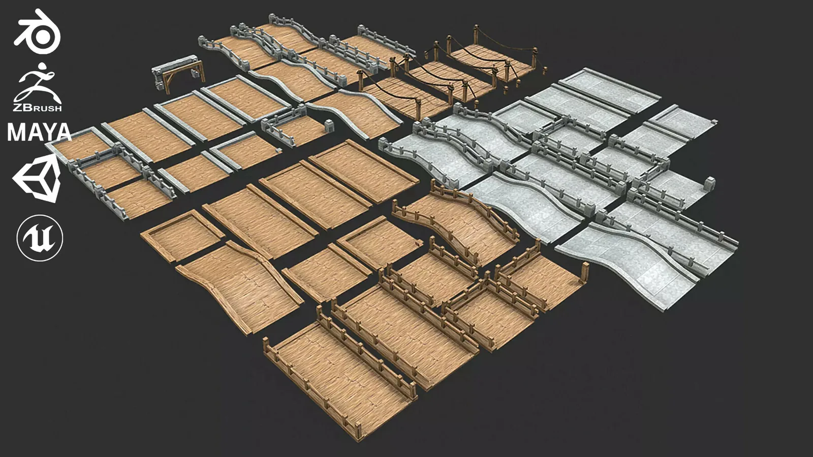 Bridges Bundle Models Low Poly preview 2