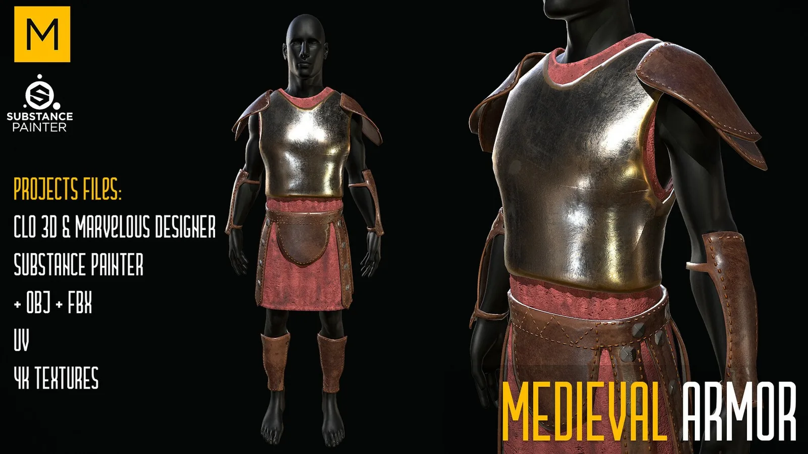 Medieval Armor. CLO 3D & Marvelous & Substance projects. FBX & OBJ. 4K Textures. preview