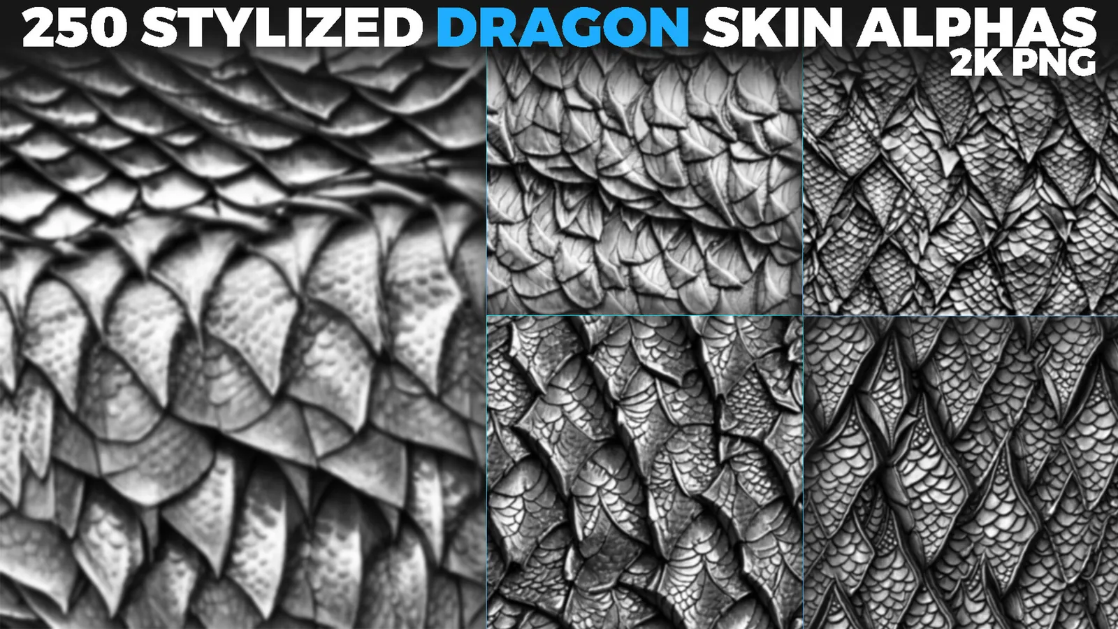 Seamless Stylized Dragon Skin Alphas – Ultimate Displacement Maps for ZBrush & Blender preview