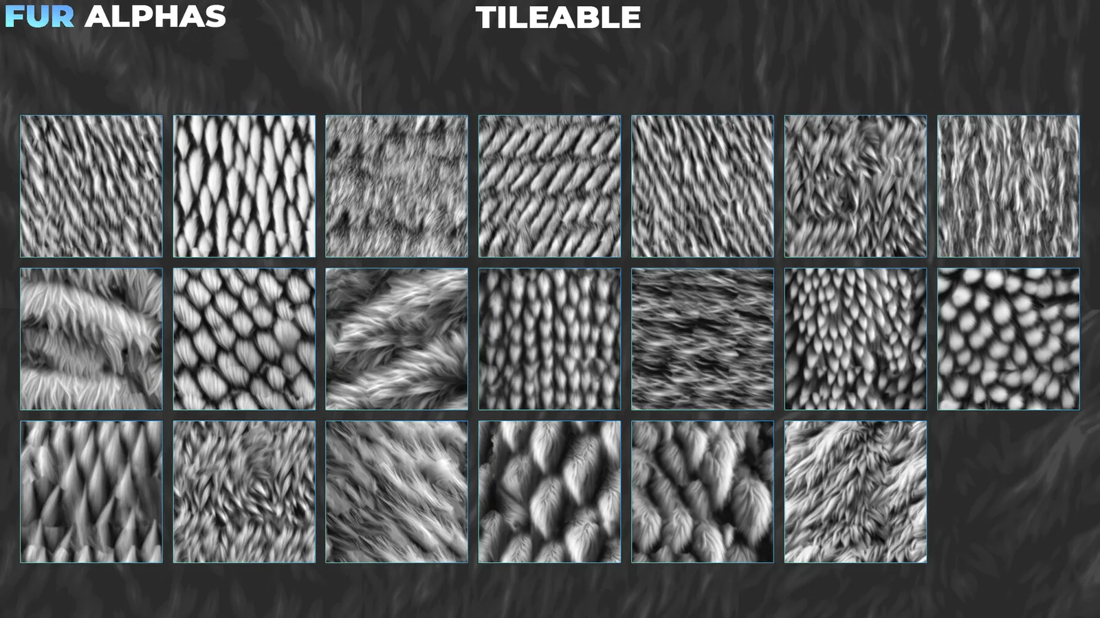 1000+ Fur & Hair Alphas (Displacement Maps) BUNDLE for ZBrush, Blender, Substance Painter preview 3