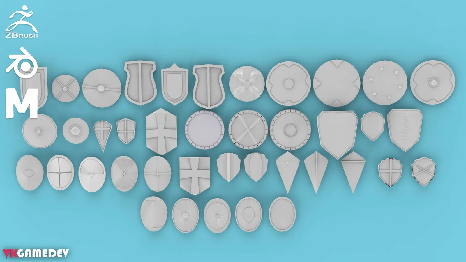 41 Medieval Shield Base Meshes (Models) preview 1