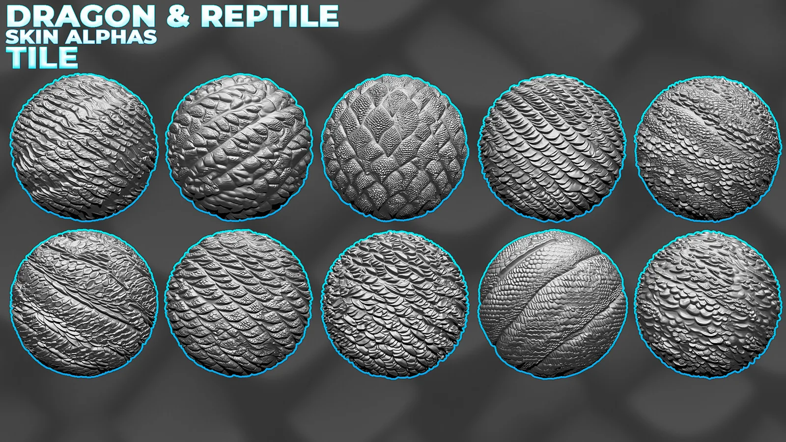 400+ Tileable Reptile, Dragon, Snake Skin Alphas for ZBrush (Displacement map) vol.6 preview 2