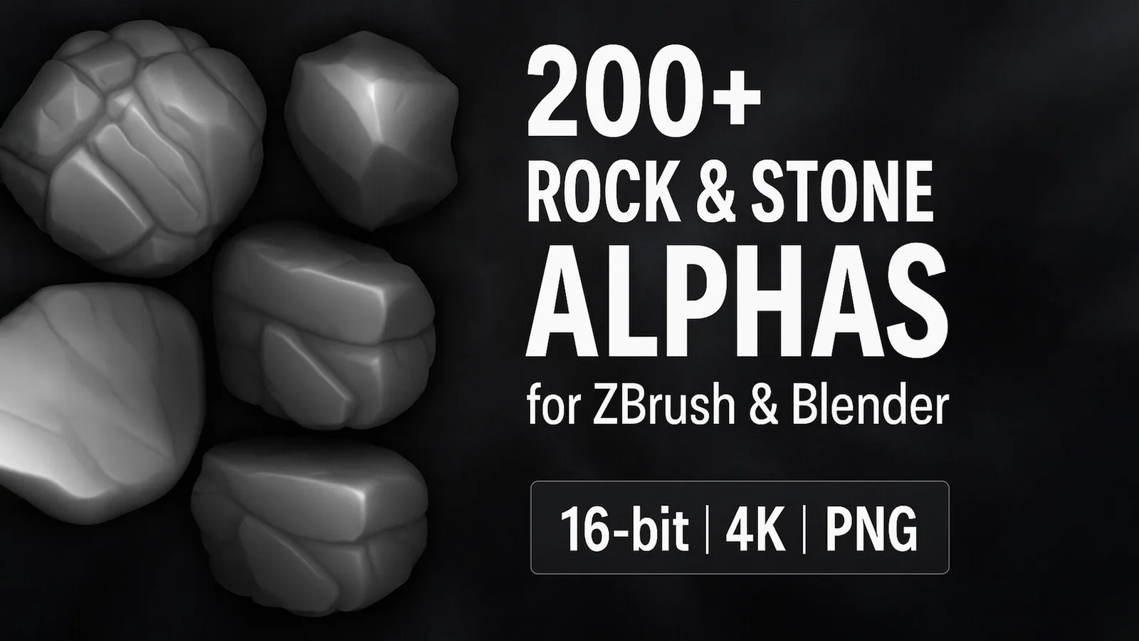 Stones and Rocks Alphas (Displacement Maps) for ZBrush, Blender, Substance Painter preview