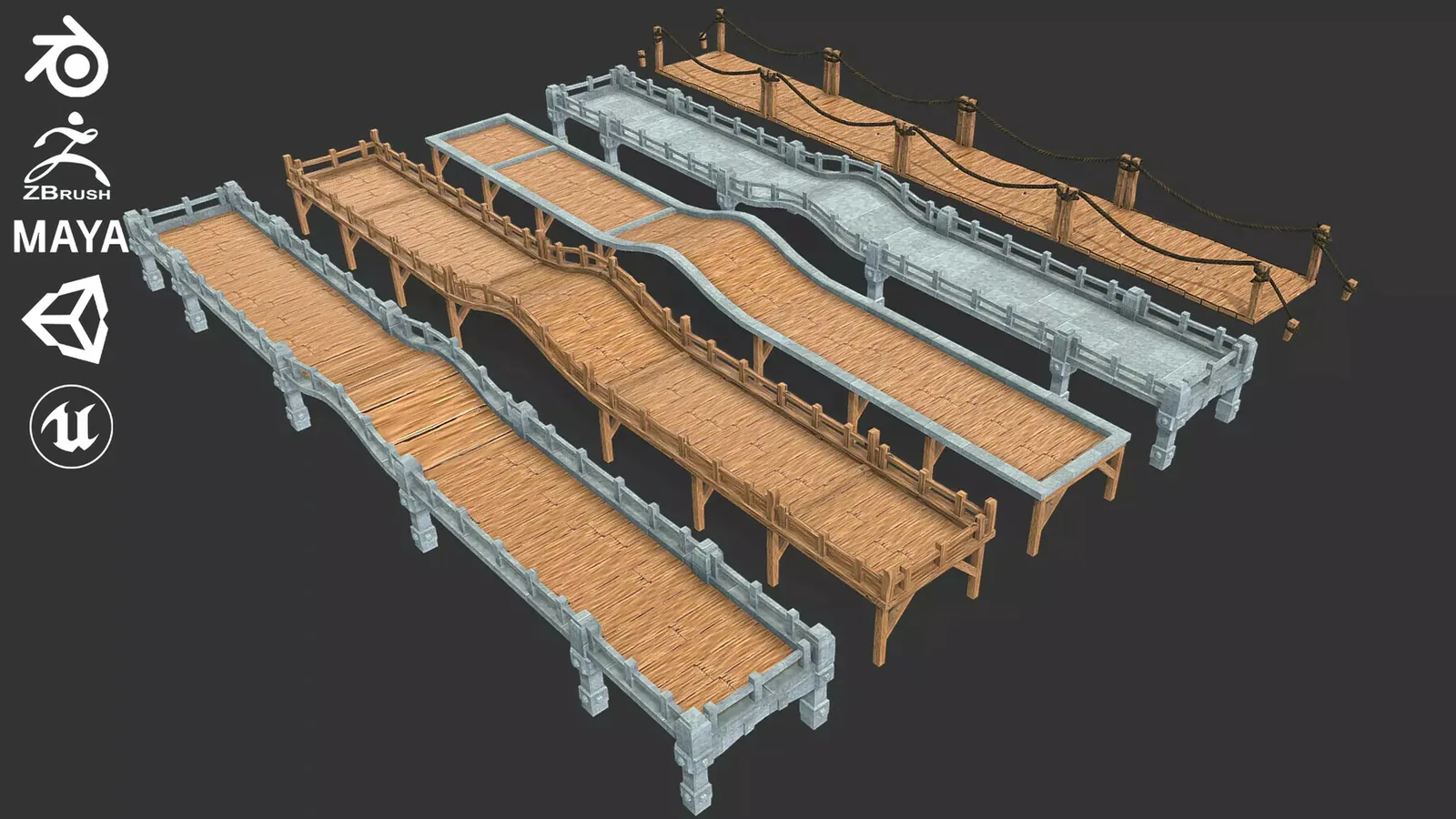 Bridges Bundle Models Low Poly preview 3