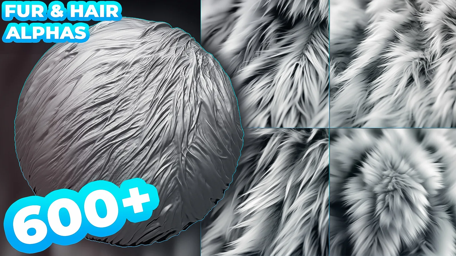 Animals Hair & Fur Alphas (Displacement Maps) for ZBrush, Blender, Substance Painter vol. preview