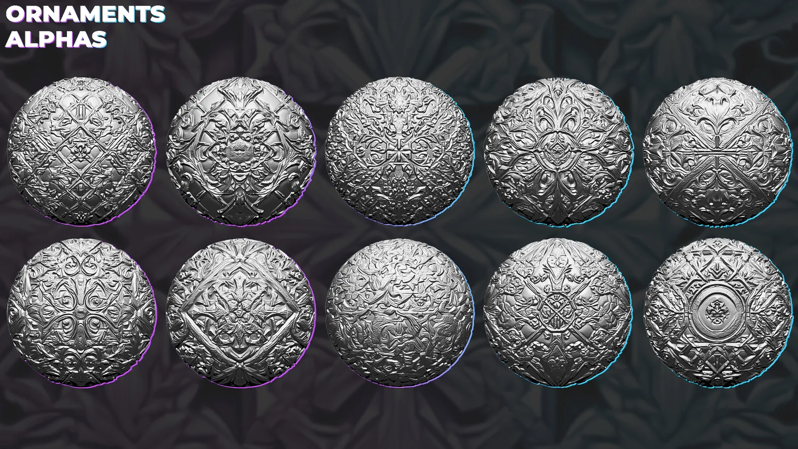 500+ Ornaments Tileable Alphas (Displacement Maps) for ZBrush, Blender, Substance Painter vol.6 preview 1