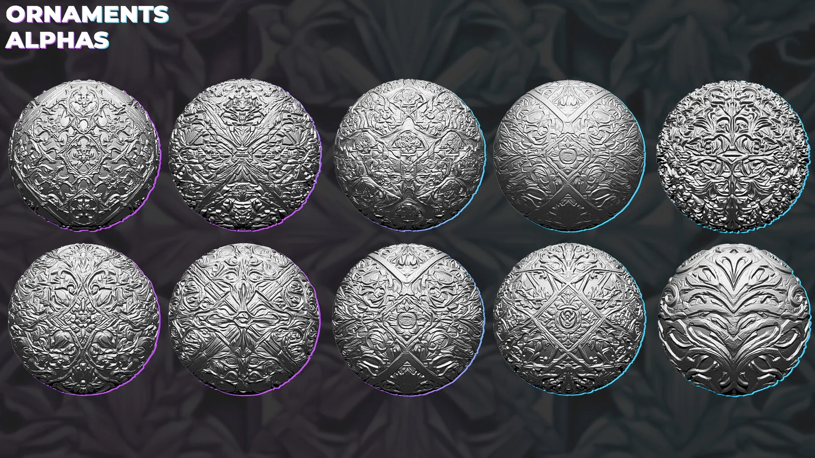 500+ Ornaments Tileable Alphas (Displacement Maps) for ZBrush, Blender, Substance Painter vol.6 preview 2