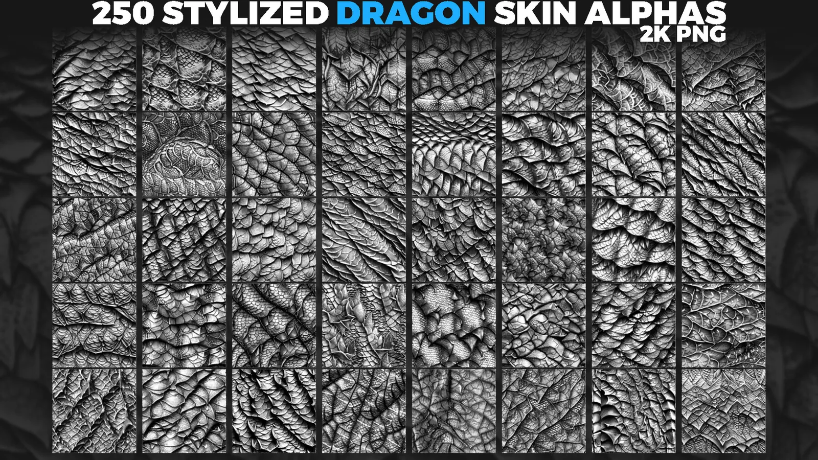 Seamless Stylized Dragon Skin Alphas – Ultimate Displacement Maps for ZBrush & Blender preview 3