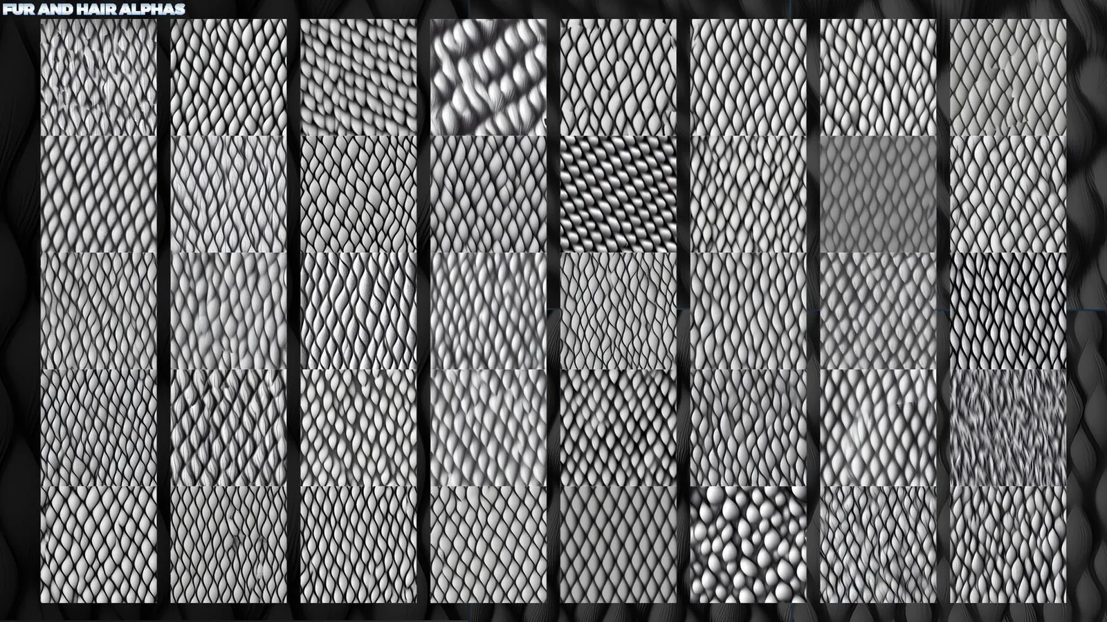 Fur and Hair Seamless Alphas (Displacement Maps) for ZBrush, Blender, Substance Painter vol. preview 1