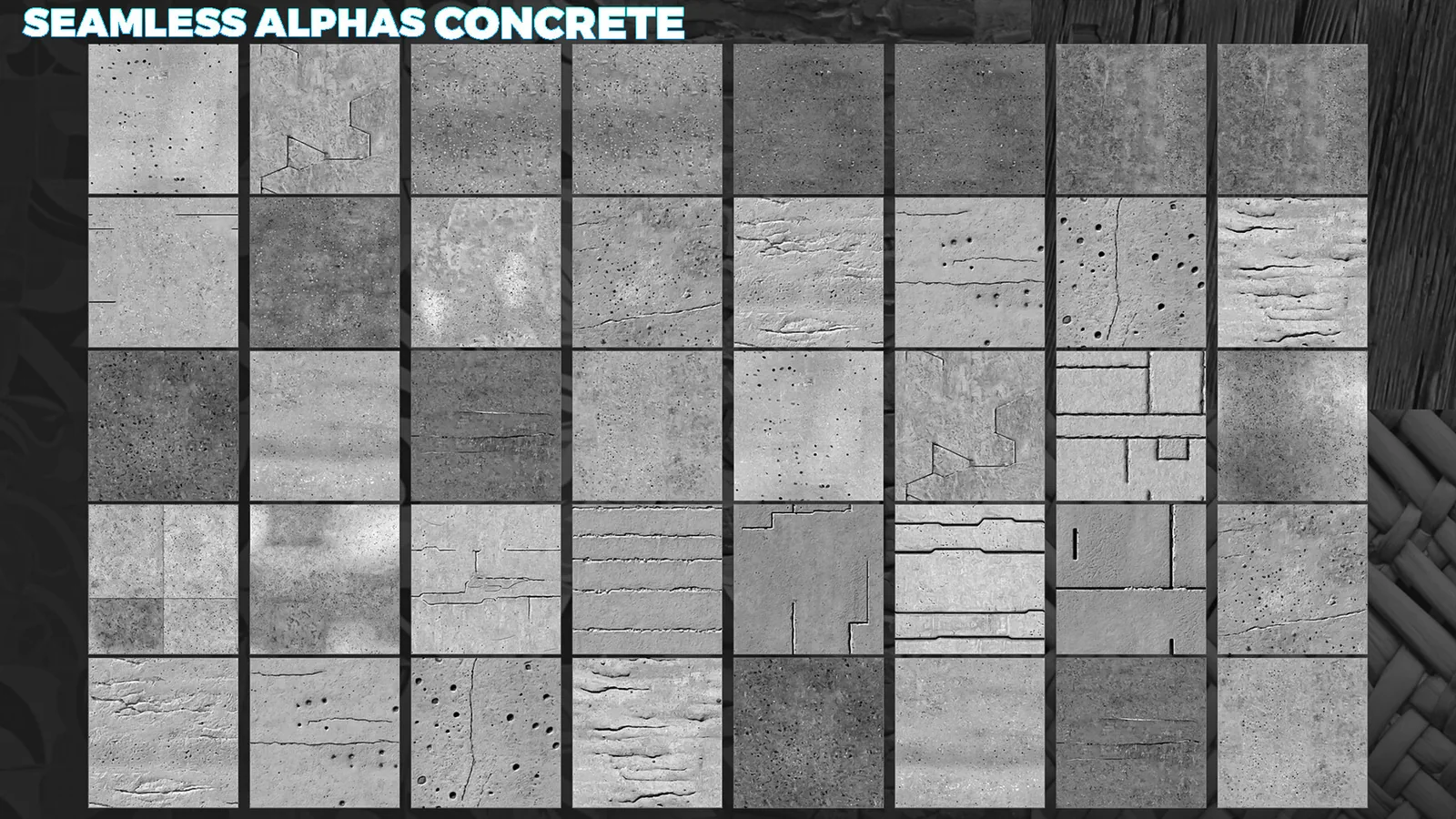Seamless Alphas Bundle (Wood, Stones, Metal, Fabric, Ornaments and more). K Displacement Maps preview 2