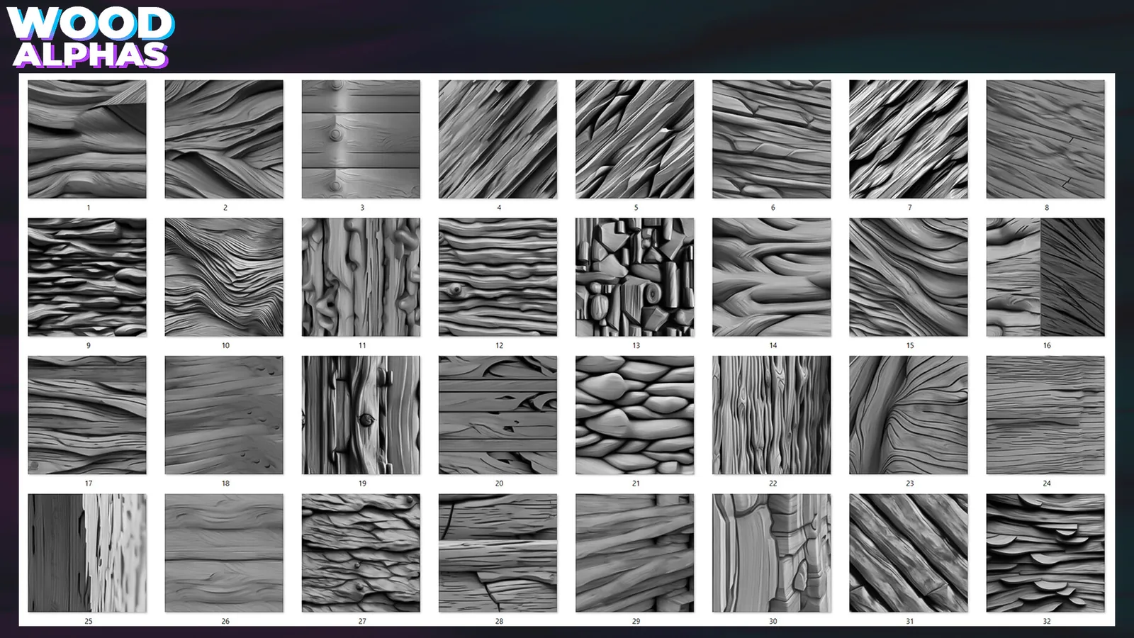 650+ Wood Alphas (Displacement map) for ZBrush, Blender vol.9 preview 3