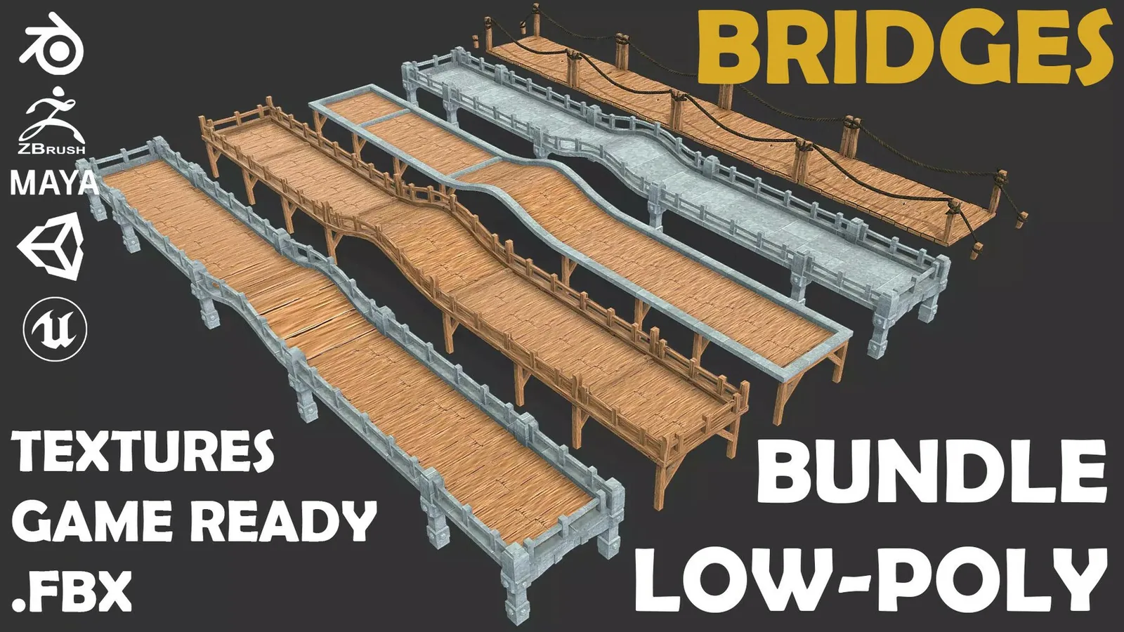 Bridges Bundle Models Low Poly preview