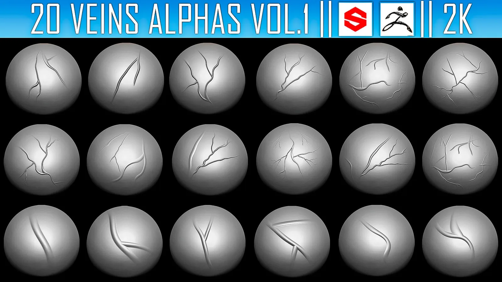20 Veins Alphas Vol.1 (ZBRush, Substance, 2K) preview 1