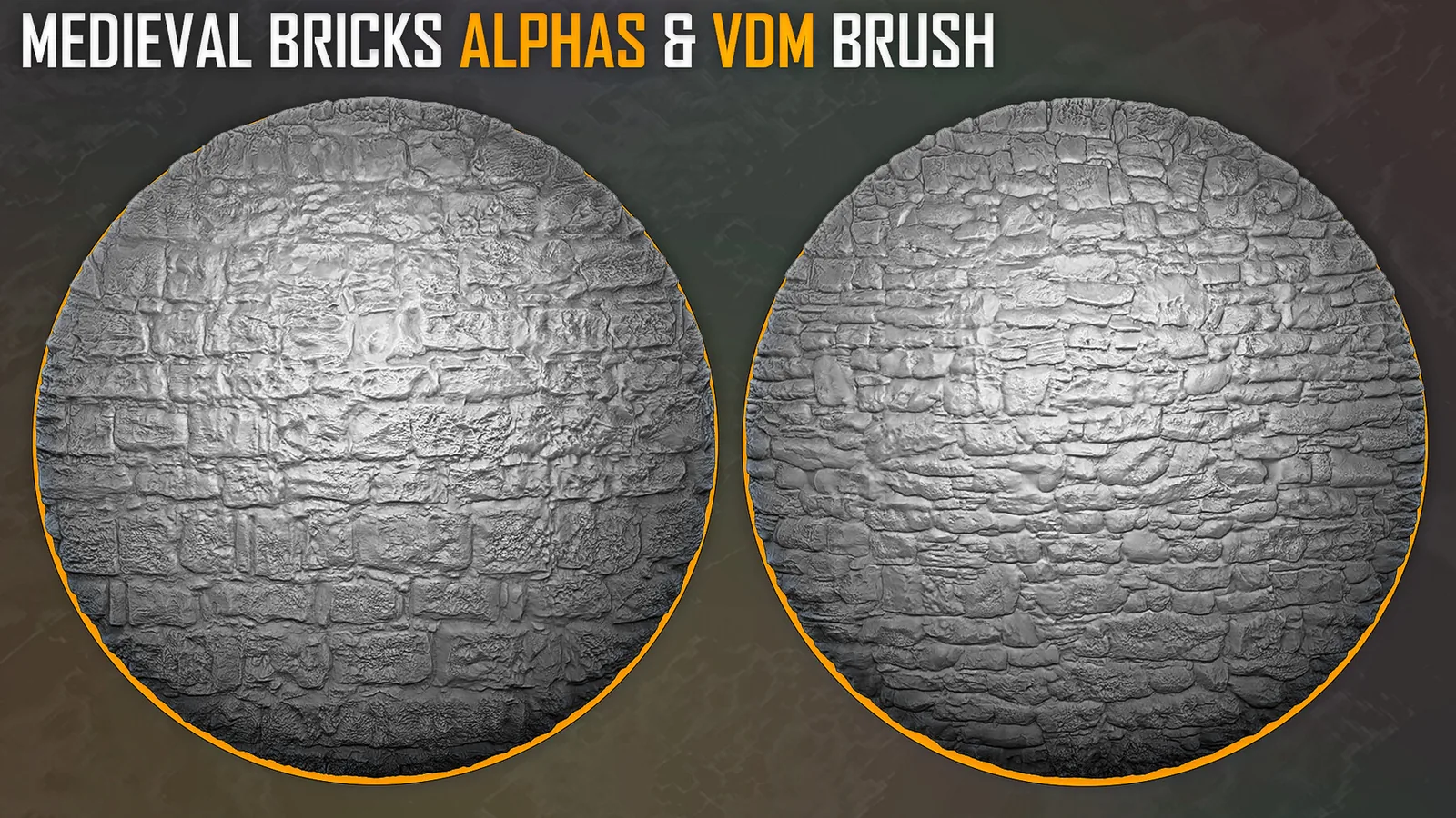 Medieval Bricks Alphas and VDM Brush for ZBrush preview 1