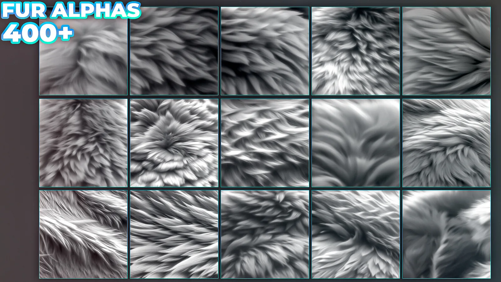 1000+ Fur & Hair Alphas (Displacement Maps) BUNDLE for ZBrush, Blender, Substance Painter preview 2
