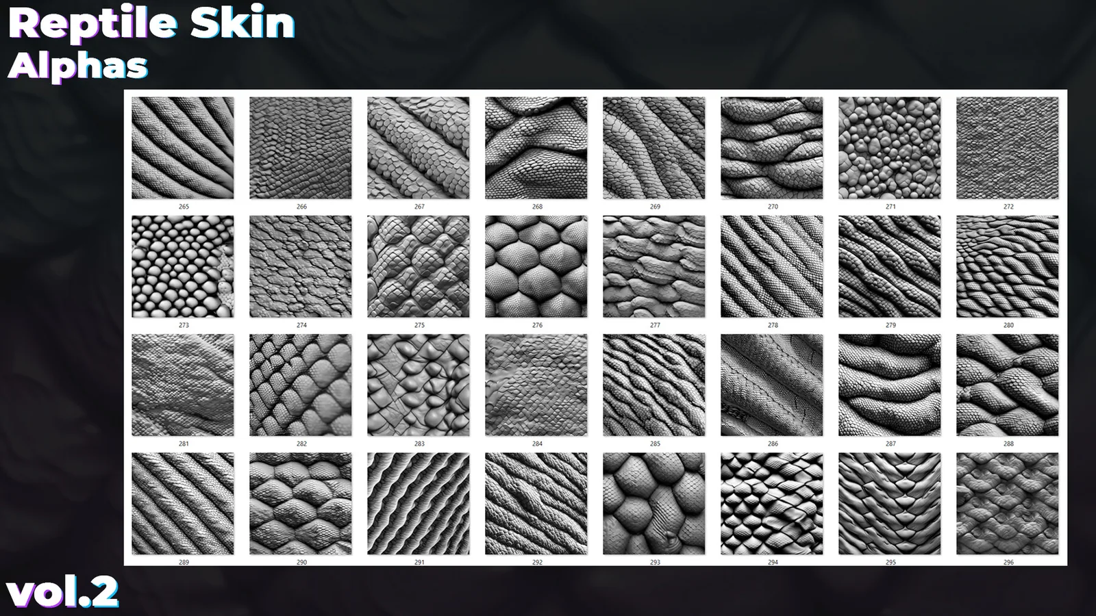 500+ Reptile, Dragon, Snake Skin Alphas for ZBrush (Displacement map) vol.2 preview 2