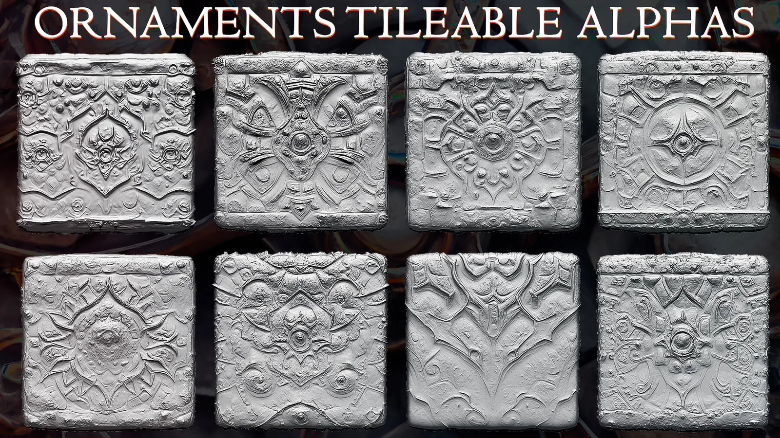Ornaments Tileable Alphas (Displacement Maps) for ZBrush, Blender, Substance Painter vol.2 preview 1