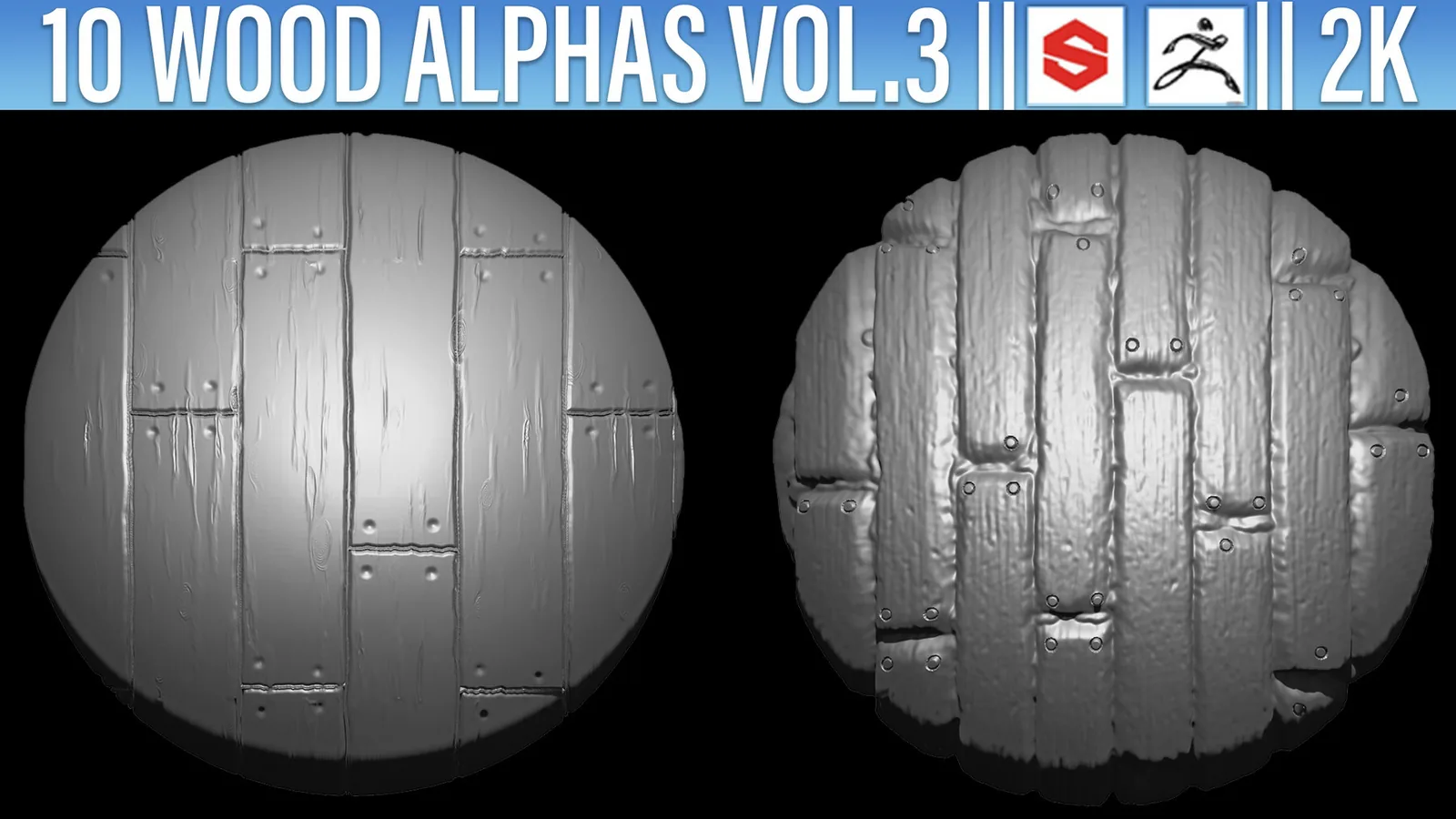 10 Wood Alphas Vol.3 (ZBRush, Substance, 2K, PSD) preview 2