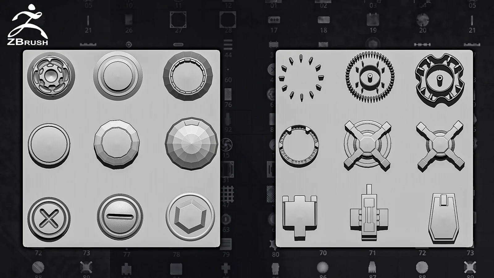 100+ Hard-Surface Alphas (ZBrush, Substance) preview 3