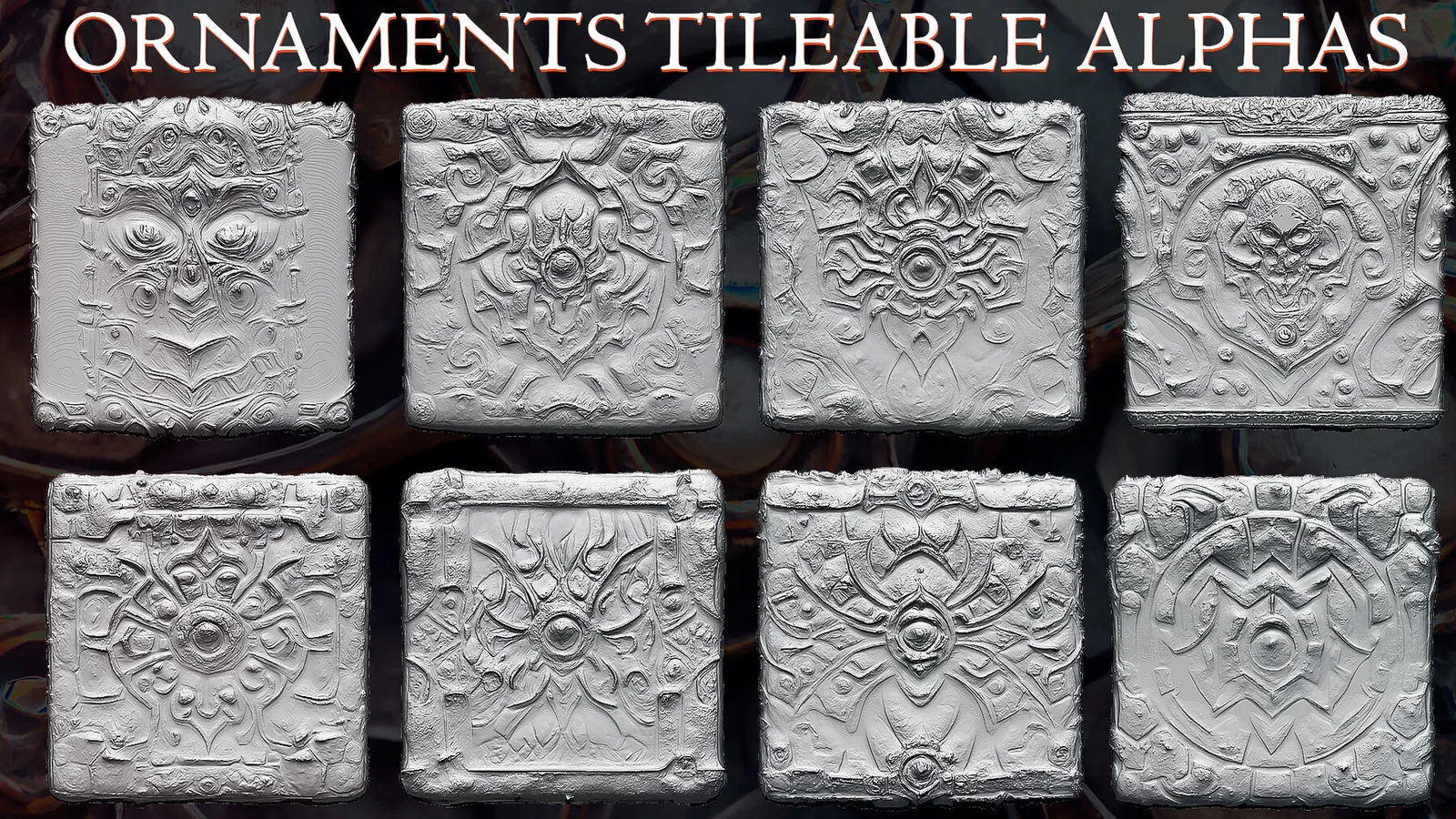 Ornaments Tileable Alphas (Displacement Maps) for ZBrush, Blender, Substance Painter vol.2 preview 2