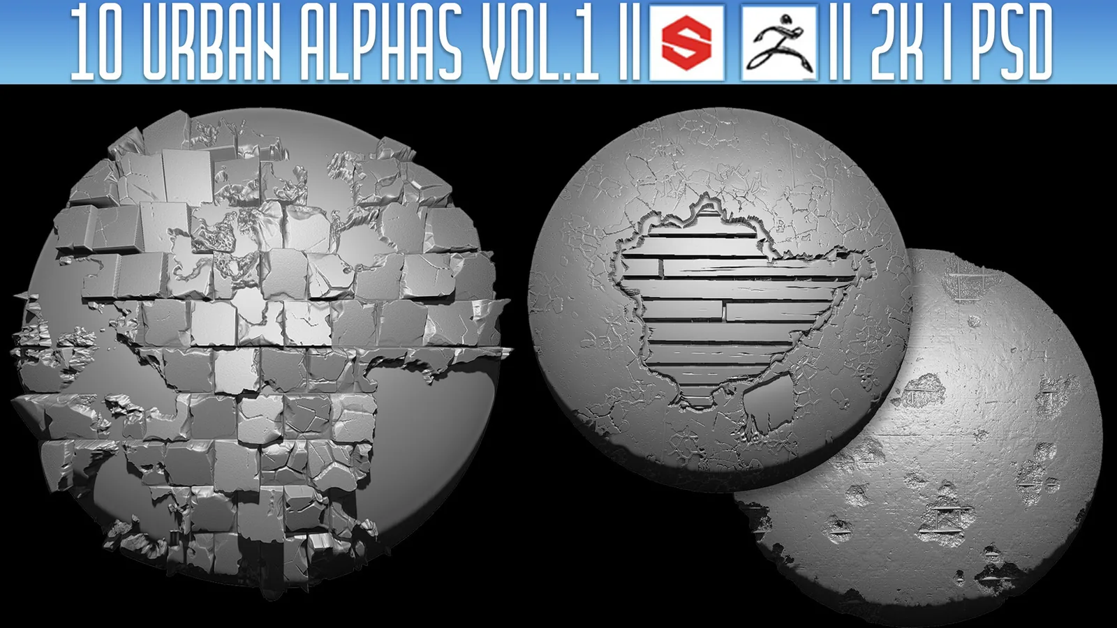 10 Urban Alphas Vol.1 (ZBRush, Substance, 2K, PSD) preview 1