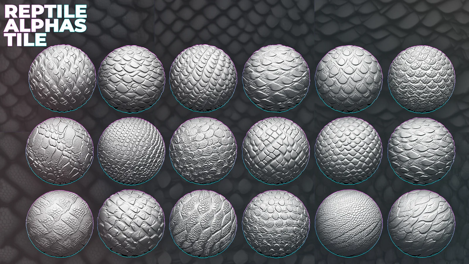 250+ Tileable Reptile, Dragon, Snake Skin Alphas for ZBrush (Displacement map) vol.5 preview 3