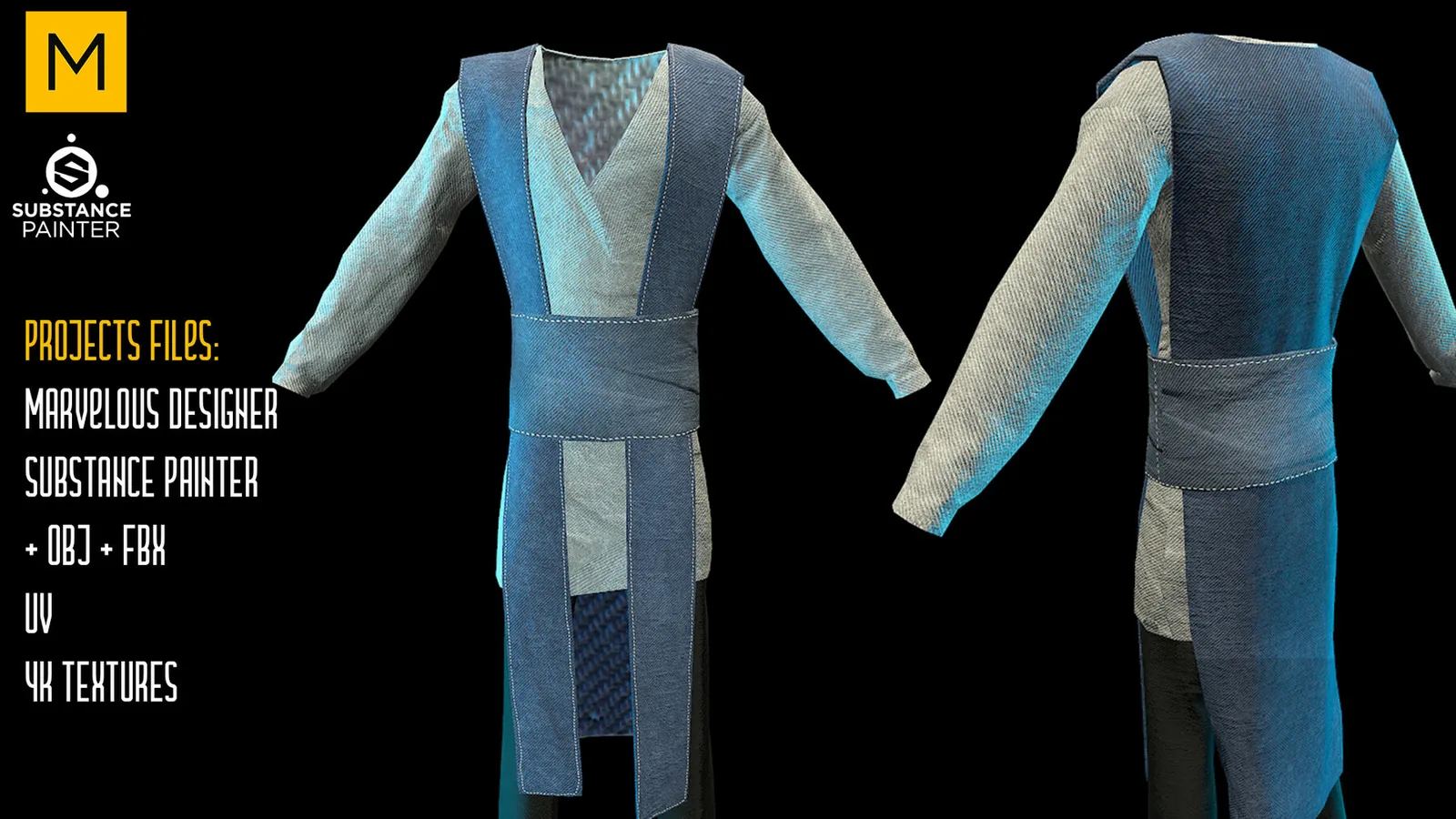 Kimono. Marvelous & Substance projects. FBX & OBJ. 4K Textures. preview 1