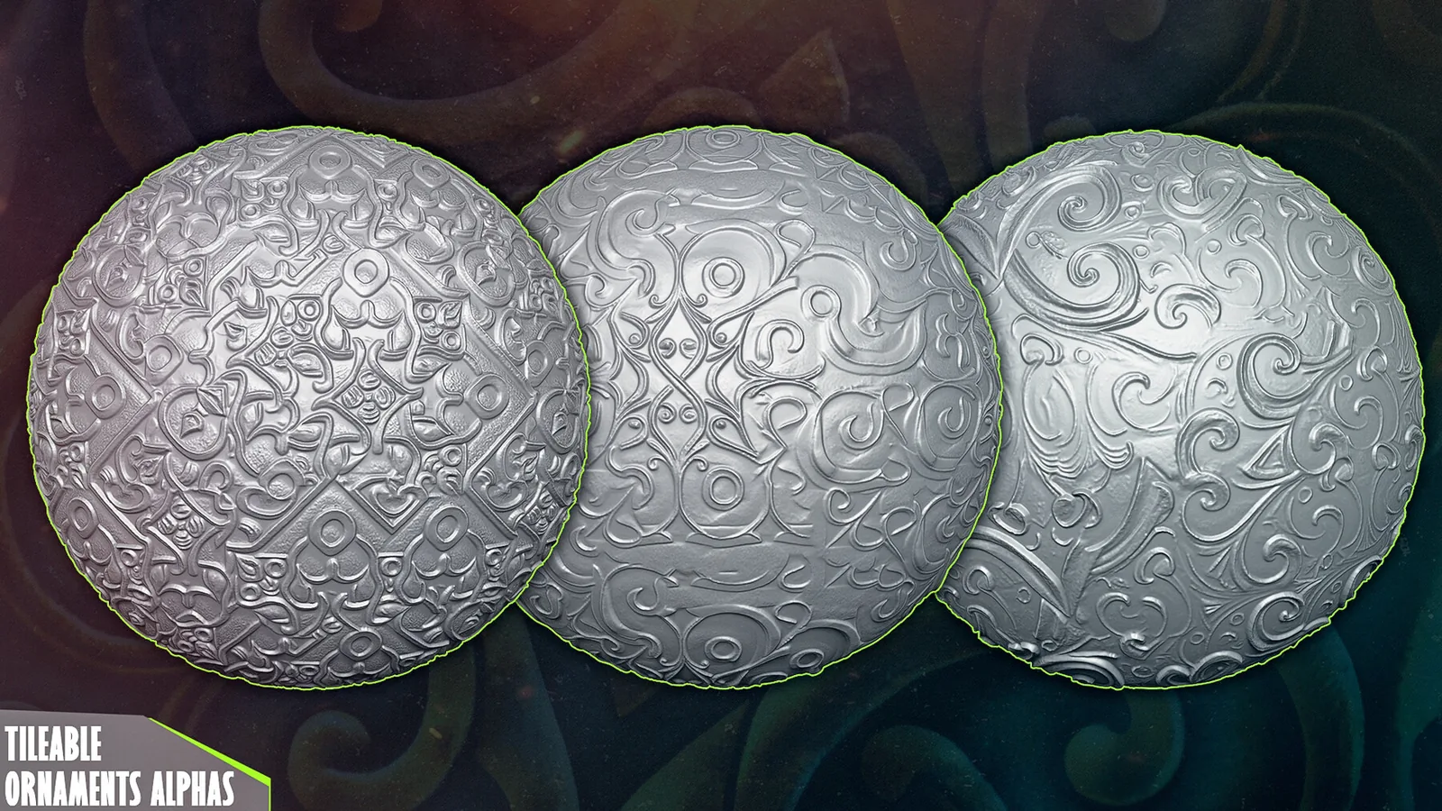 Ornaments Tileable Alphas (Displacement Maps) for ZBrush, Blender, Substance Painter vol.3 preview 2