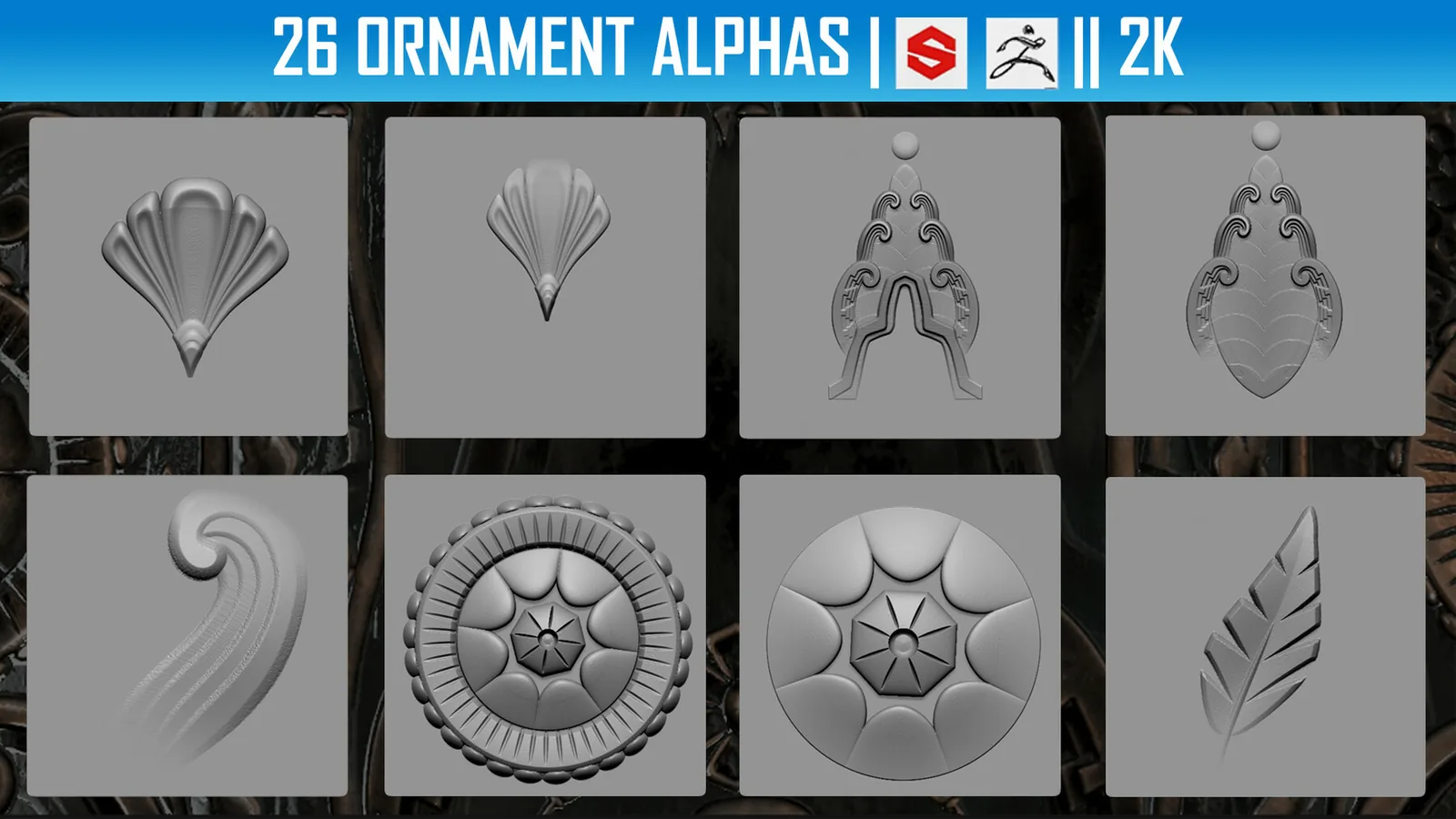 26 Ornament Alphas (ZBRush, Substance, 2K) preview 3