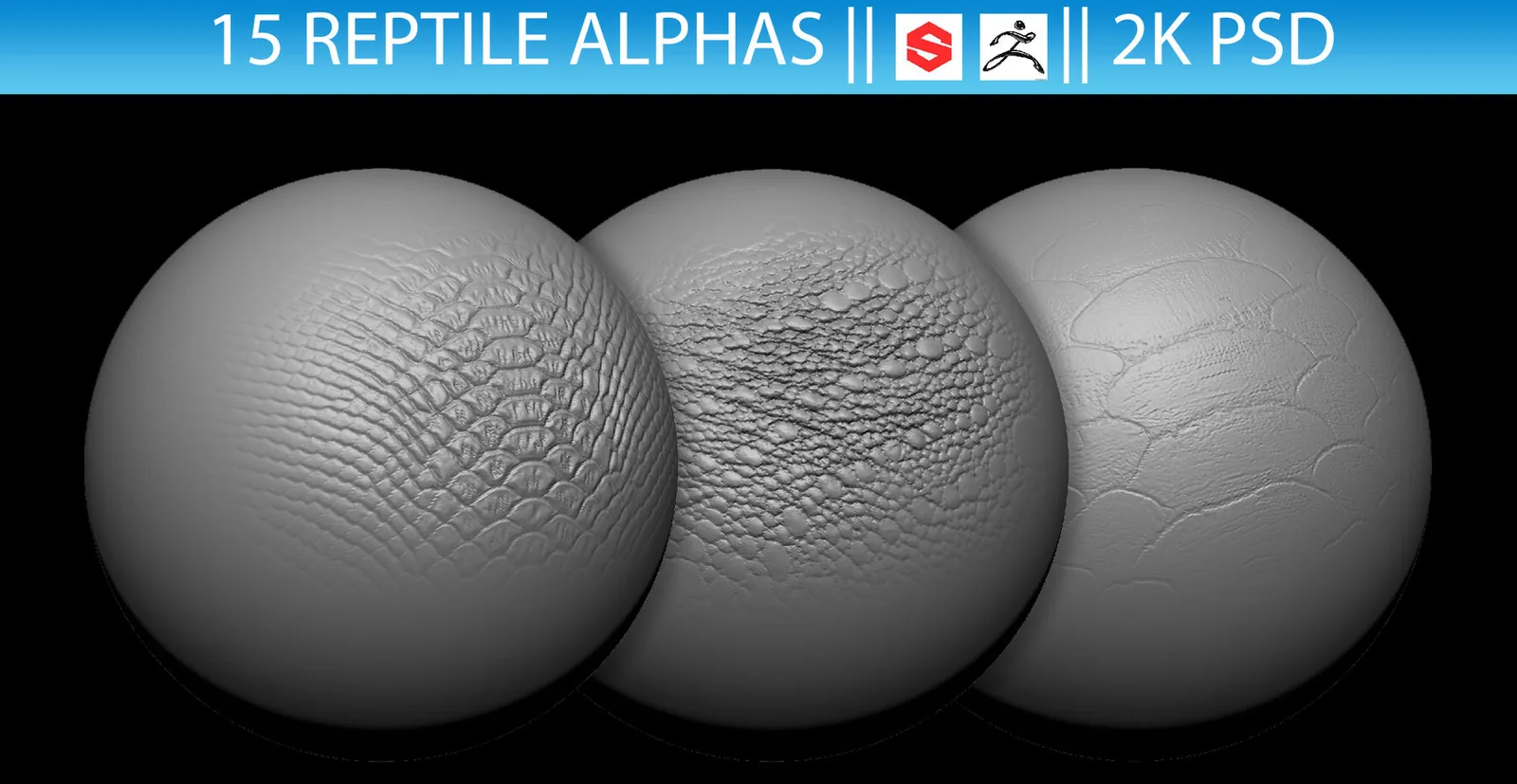 15 Reptile Alphas (ZBrush, Substance, 2K, PSD) preview 1