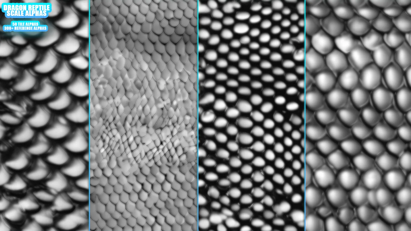 Dragon (Reptile) Scales Alphas for ZBrush, Blender ( tile alphas) vol. + Bonus - Blender Brushes preview 3