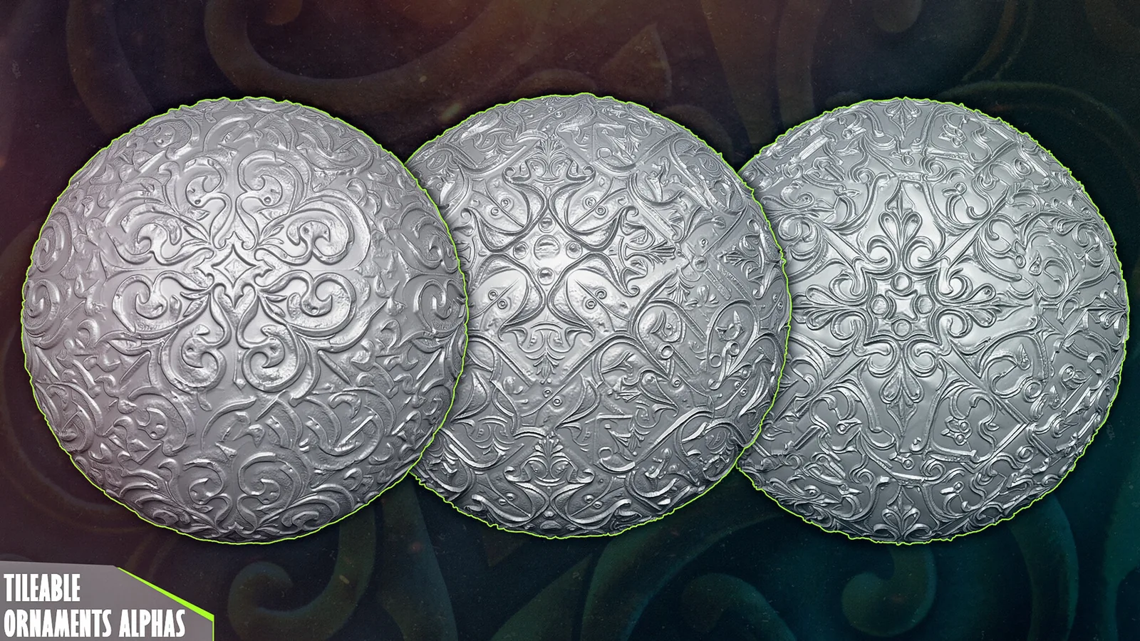 Ornaments Tileable Alphas (Displacement Maps) for ZBrush, Blender, Substance Painter vol.3 preview 1