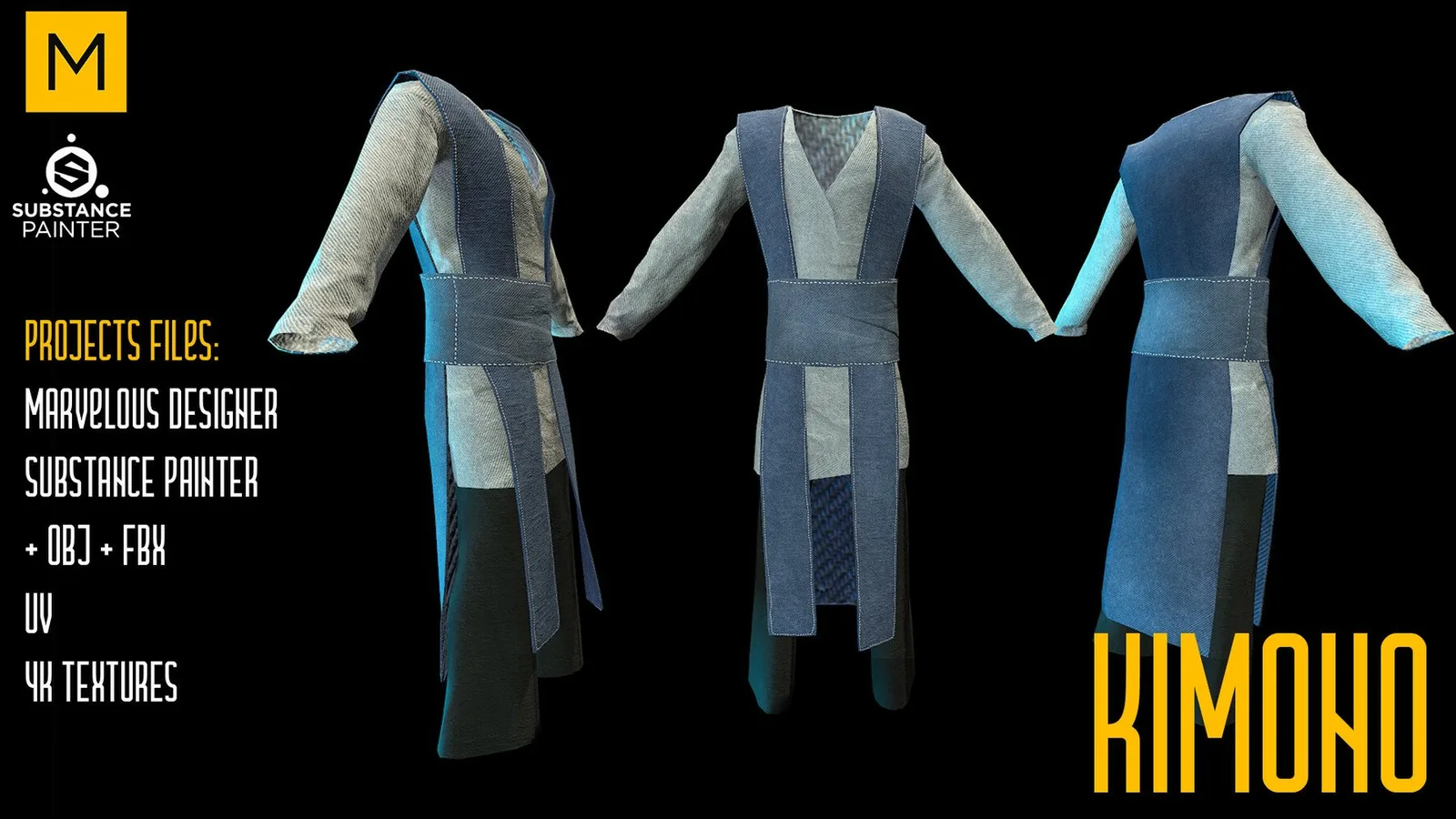 Kimono. Marvelous & Substance projects. FBX & OBJ. 4K Textures. preview