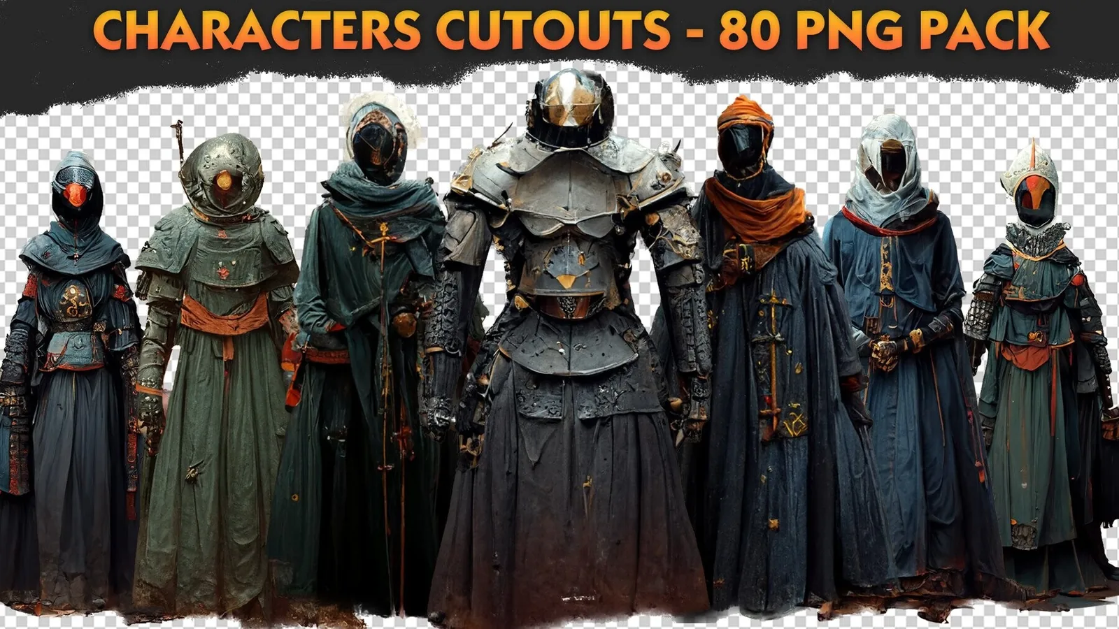 Medieval Bundle Cutouts (Castle, Characters, Houses, Vases, Mountains) - 300+ PNG Pack preview 3