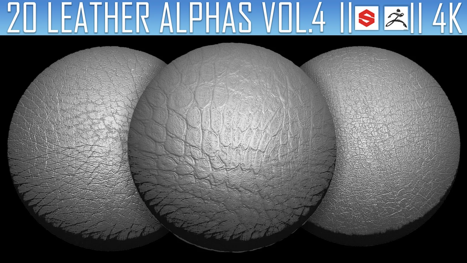 20 Leather Alphas Vol.4 (ZBrush, Substance, 4K) preview 1