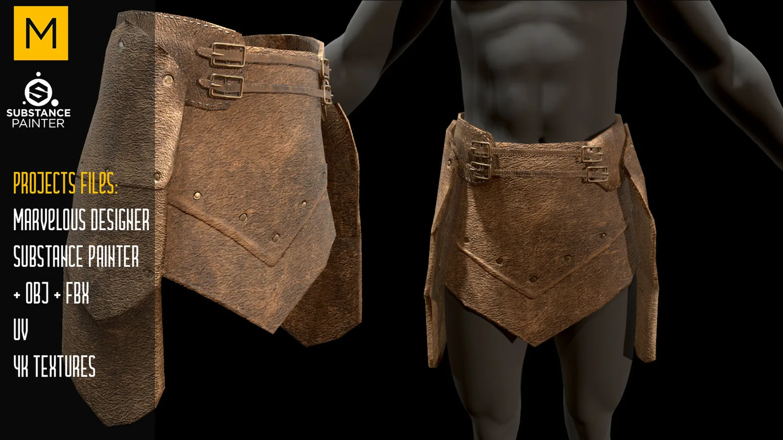 Medieval Skirt. Marvelous & Substance projects. FBX & OBJ. 4K Textures. preview 2