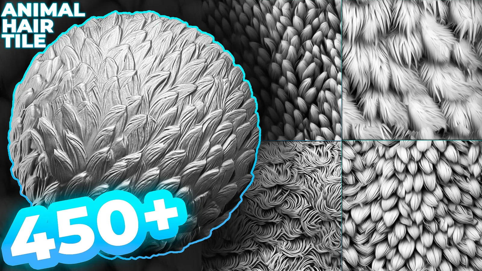 Animals Hair & Fur Alphas (Displacement Maps) for ZBrush, Blender, Substance Painter vol. preview