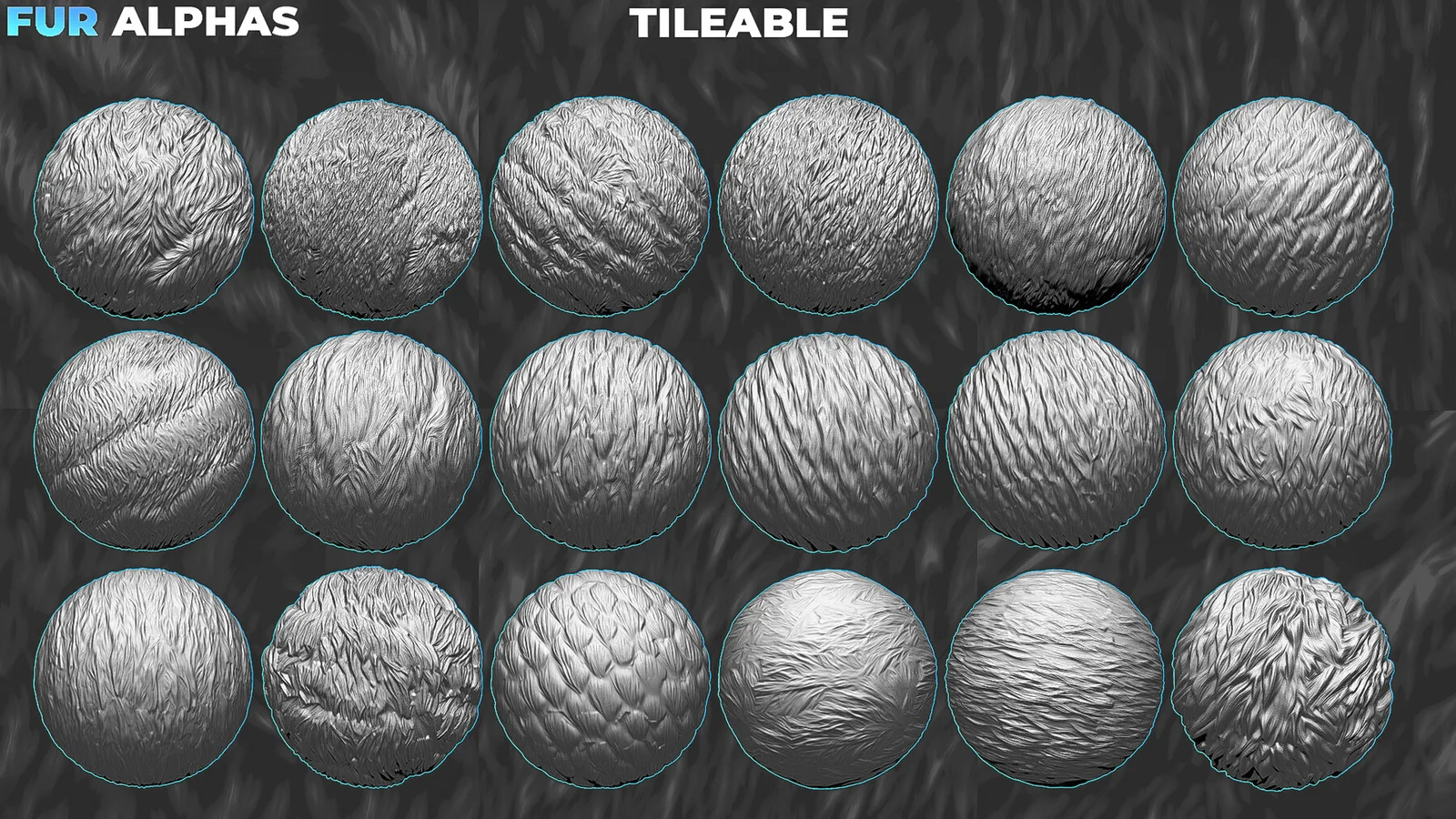 450+ Fur Alphas (Displacement Maps) for ZBrush, Blender, Substance Painter vol.9 preview 1