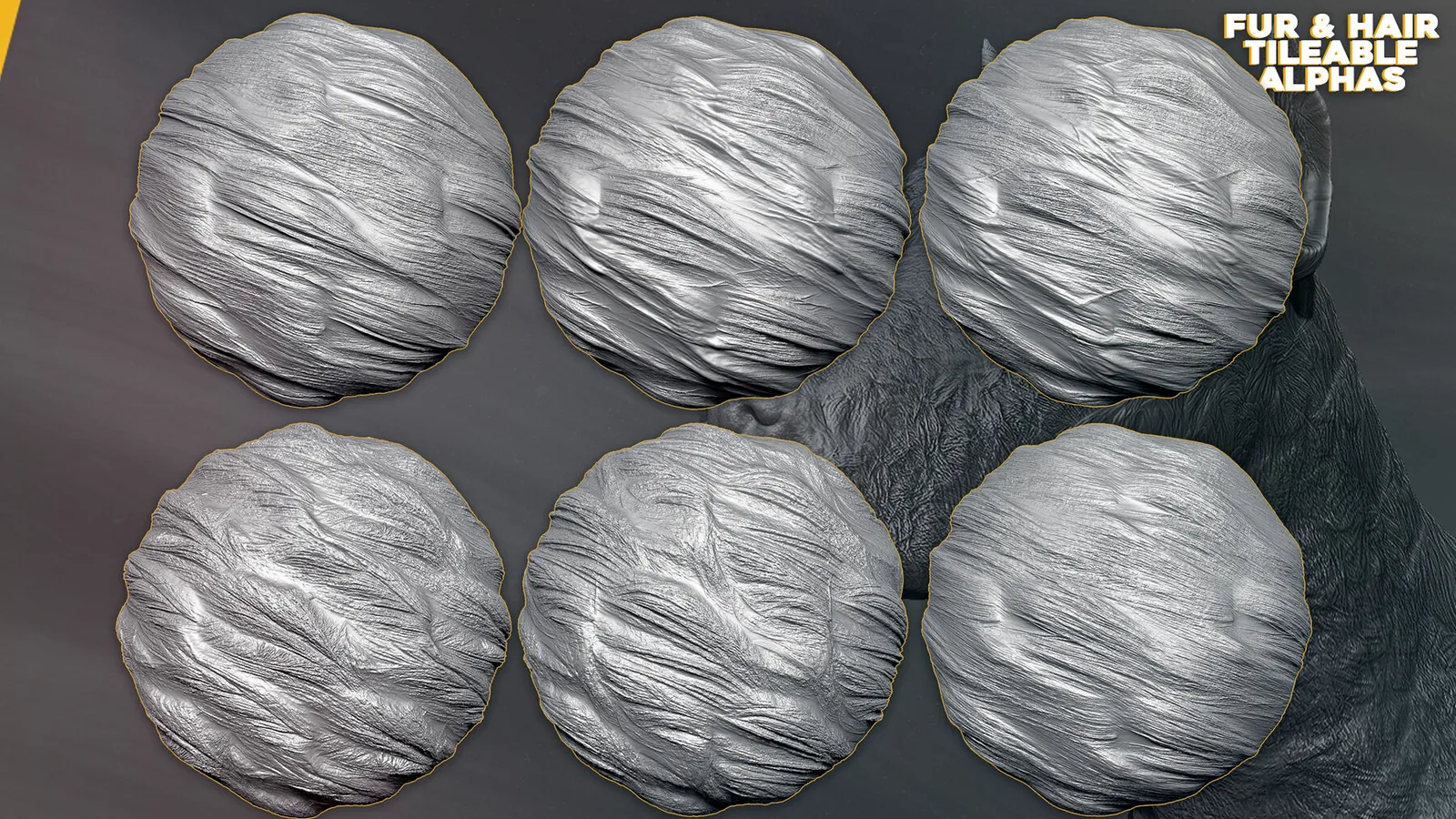 31 Fur and Hair Alphas (Tileable, Displacement Map) vol.4 for ZBrush, Substance preview 3