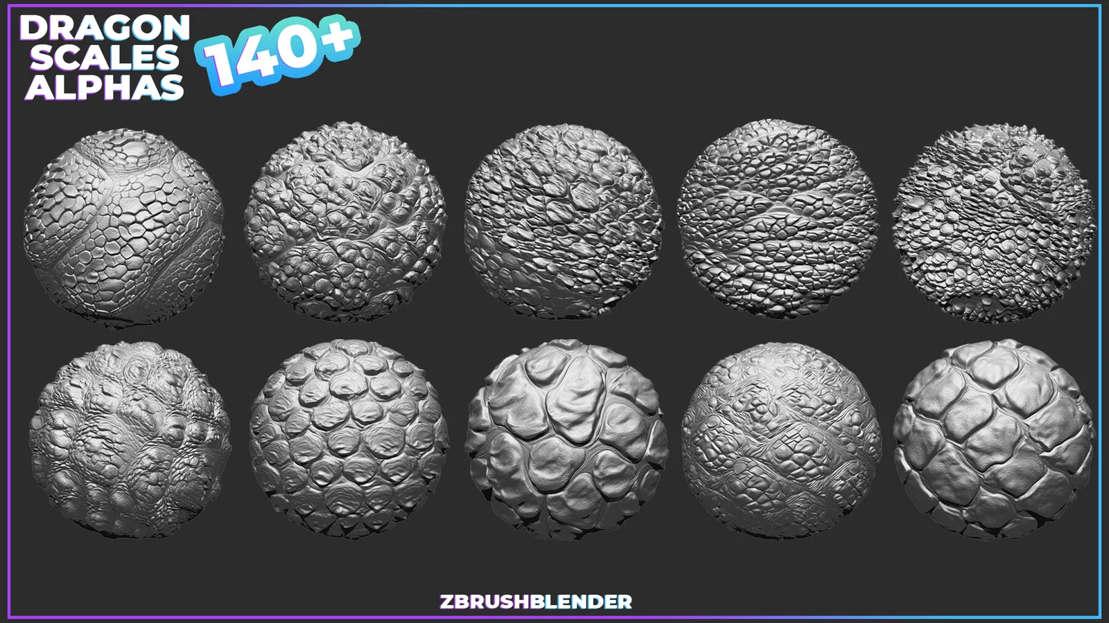 140+ Dragon Scales Alphas for ZBrush (Displacement map) vol.4 preview 2