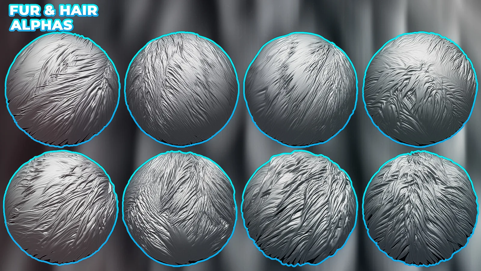 Animals Hair & Fur Alphas (Displacement Maps) for ZBrush, Blender, Substance Painter vol. preview 2